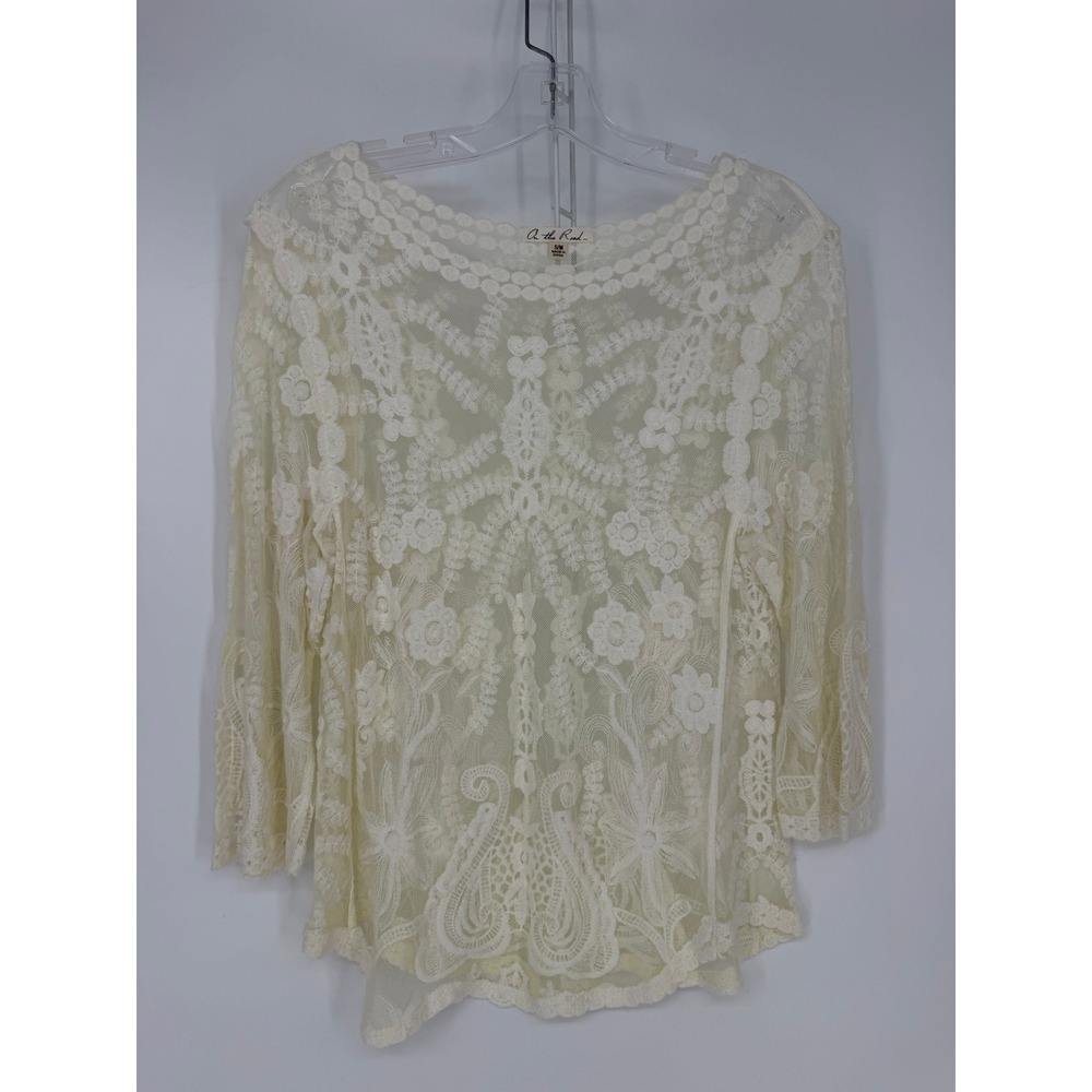On the Road Lace Top Womens S/M Cream Floral Sheer Boho Romantic Cottagecore